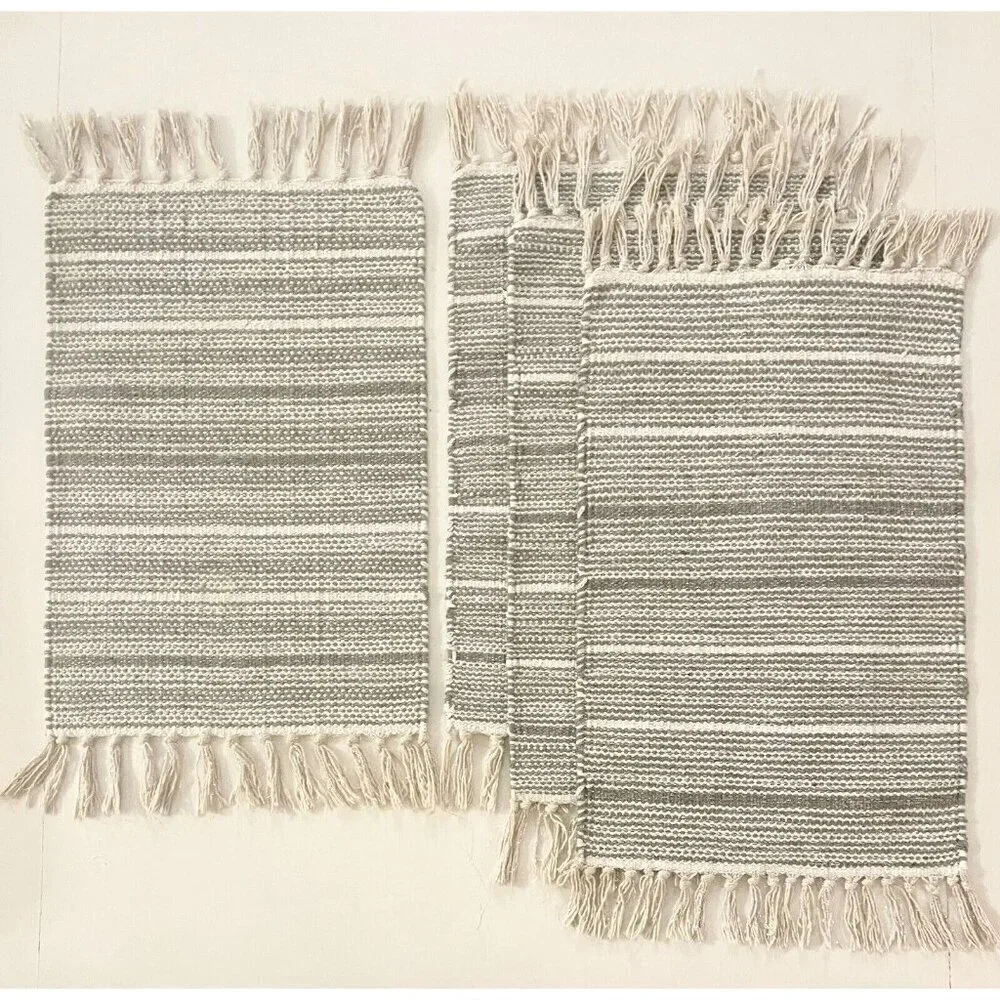 Set of 4 Placemats Woven Grey White Silver Neutral Boho Holiday Artist Accents